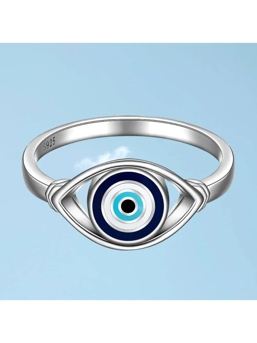 Sterling Silver Evil Eye Ring for Women - Blue Spiritual Turkish Jewelry, Sizes